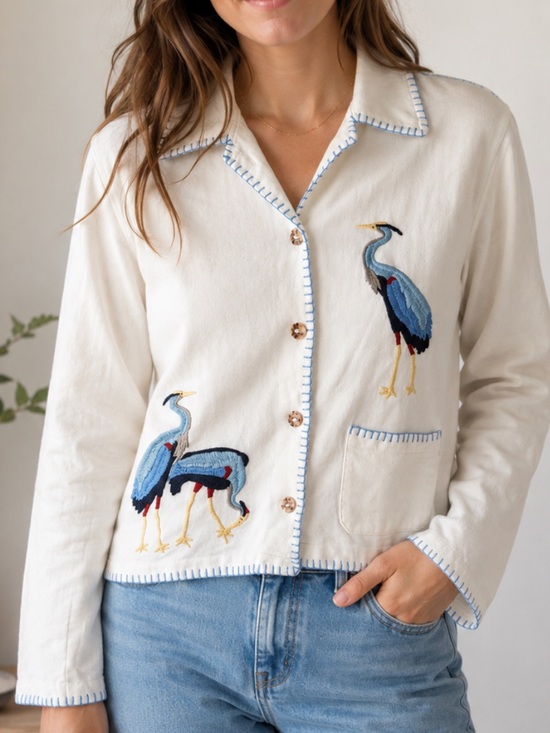 Vintage Jackets & Blazers - Vintage Kindred Spirit Embroidered Birds Blazer Jacket Size Medium White